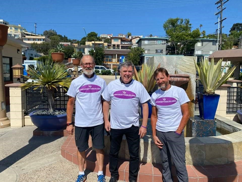 left to Right:  Dr. Moliterno, Tim Evans and Dr. Schell.  Drs. Randy Schell and David Moliterno of Lexington, Kentucky’s University of Kentucky Medical School rode from the Canadian border near Bellingham, Washington to San Diego on the Mexico line – 2,400 miles to raise funds for burials assisted by The Unforgettables Foundation (www.unforgettables.org).